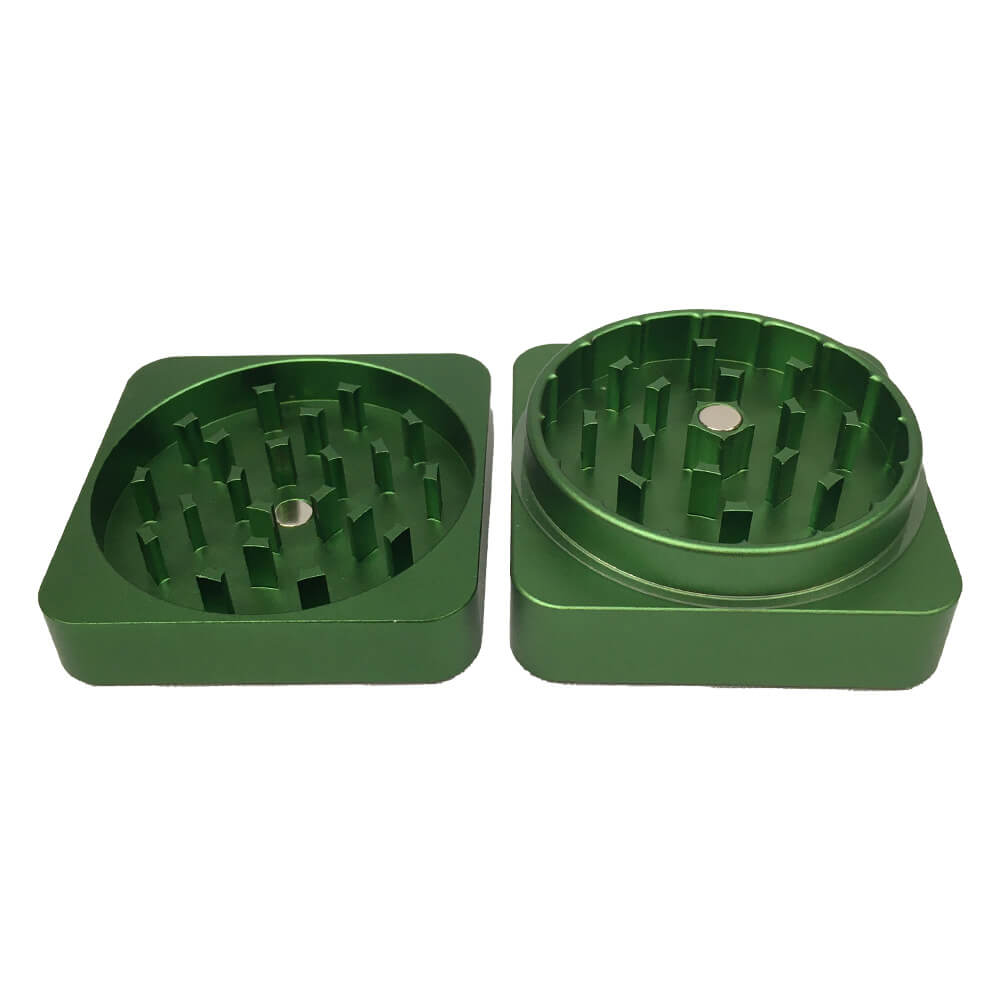 Best Buds Flat Square Aluminium Grinder Grass open